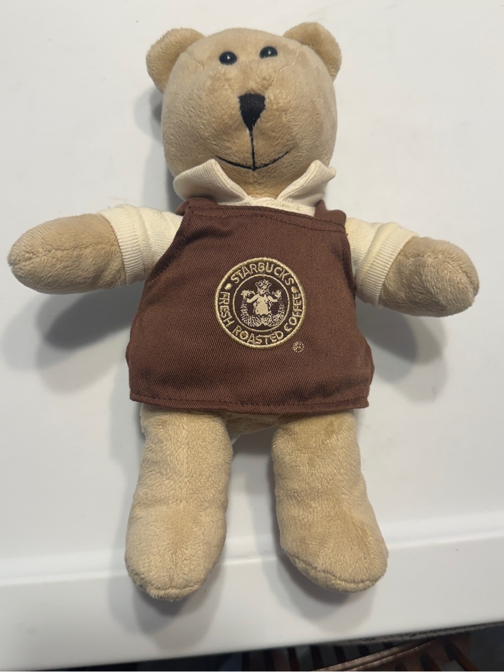 Starbucks Tan Plush Bear with Brown Apron Pet Toy 2005 Vintage